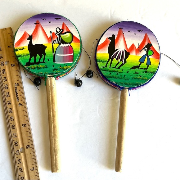Two Spin Drum Hand Painted Peru Percussion Drums Medium size - Picture 4 of 4